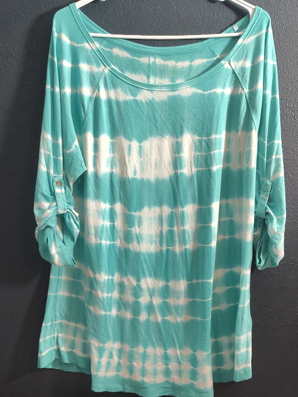 Calvin Klein Teal and White Tie-Dye Roll-Tab Light Weight Cool Soft Cotton Tunic